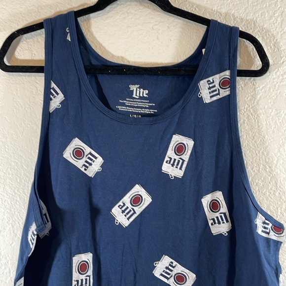 Miller Lite Beer Blue All Over Logo Graphic Tank Top Sleeveless Men's Size Large - Picture 2 of 7